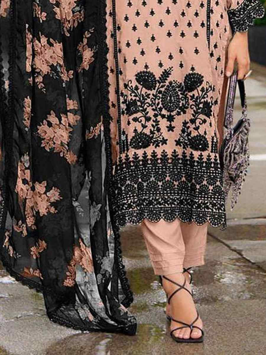 Peach Heavy Faux Georgette Embroidered Festival Casual Pant Salwar Kameez