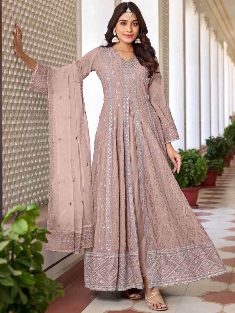 Peach Heavy Faux Georgette Embroidered Festival Wedding Anarkali Salwar Kameez