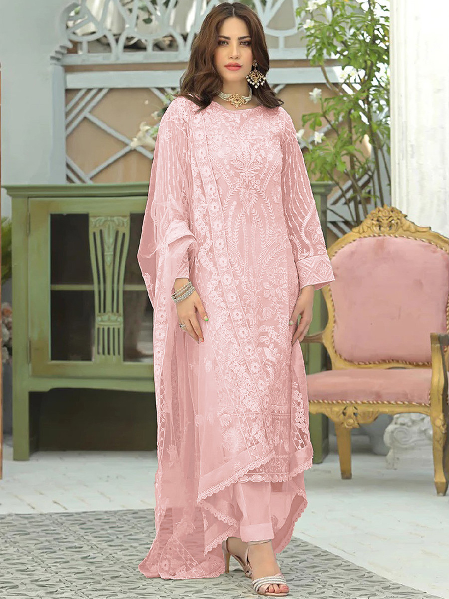 Peach Heavy Faux Georgette Embroidered Party Festival Pant Salwar Kameez
