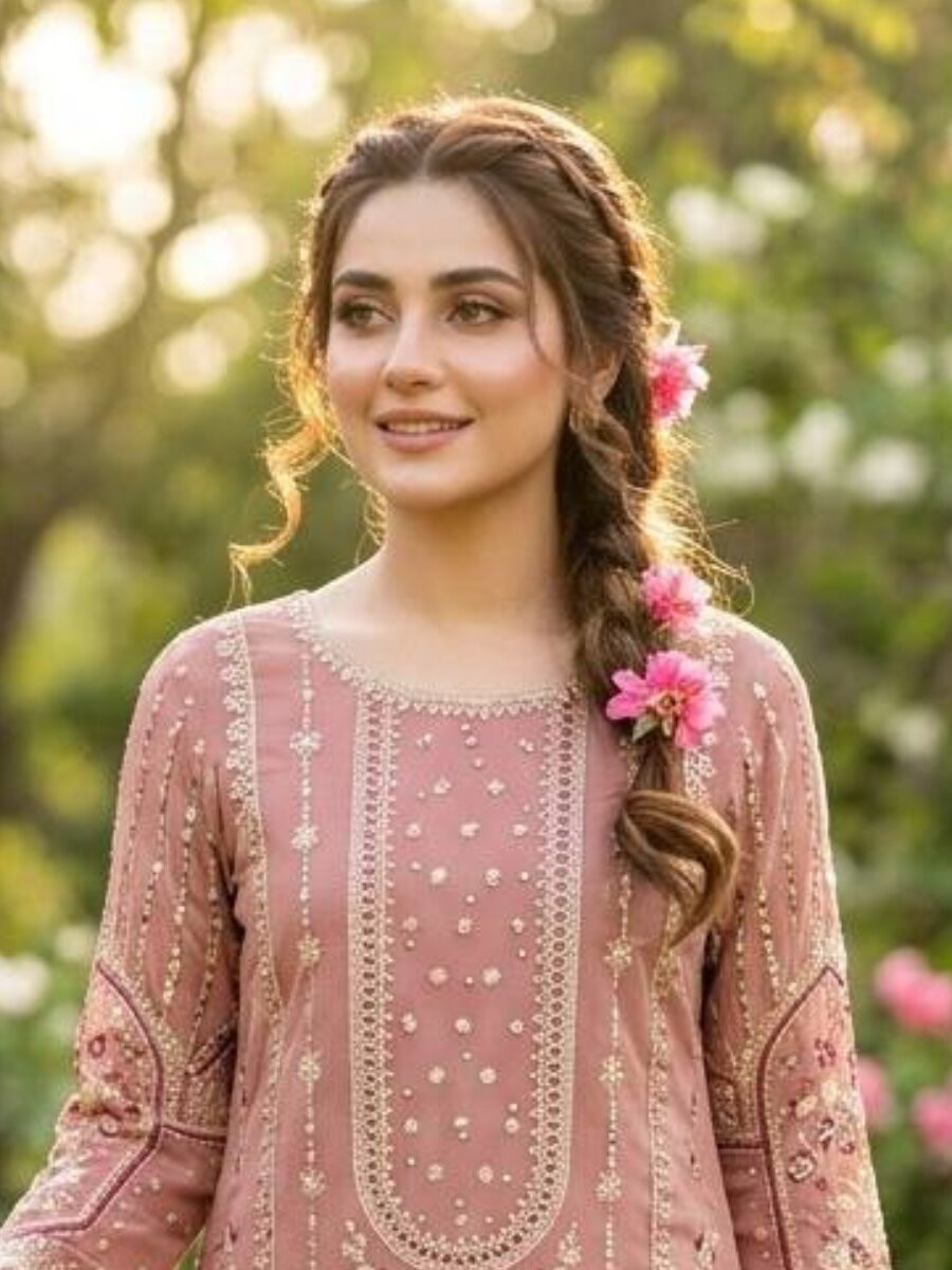 Peach Heavy Faux Georgette Embroidery Wedding Party Festival Casual Ready Sharara Pant Salwar Kameez