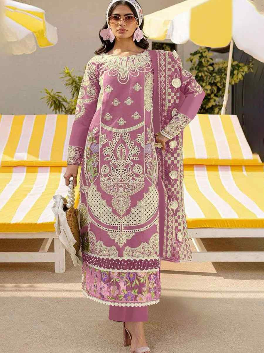 Peach Heavy Foux Georgette Embroidered Festival Wedding Pant Salwar Kameez