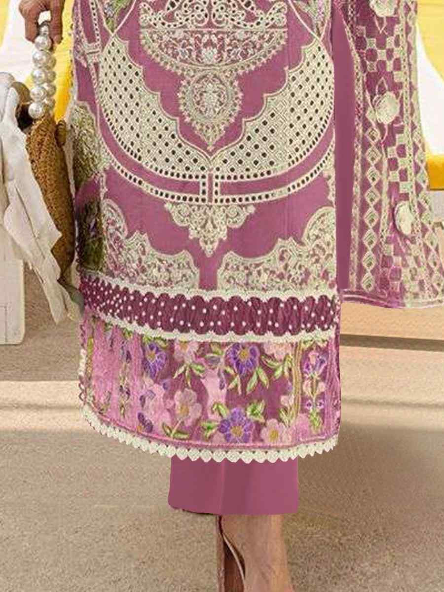 Peach Heavy Foux Georgette Embroidered Festival Wedding Pant Salwar Kameez