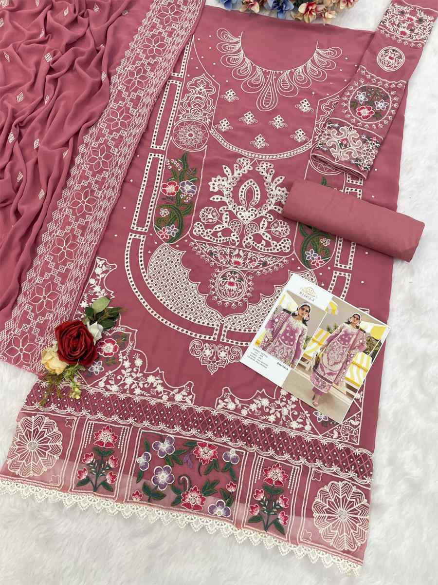 Peach Heavy Foux Georgette Embroidered Festival Wedding Pant Salwar Kameez