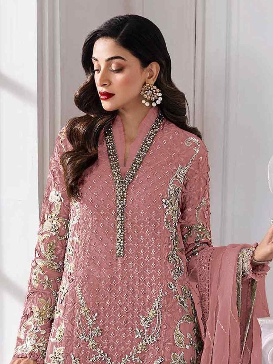 Peach Heavy Fox Georgette Embroidered Festival Wedding Palazzo Pant Salwar Kameez