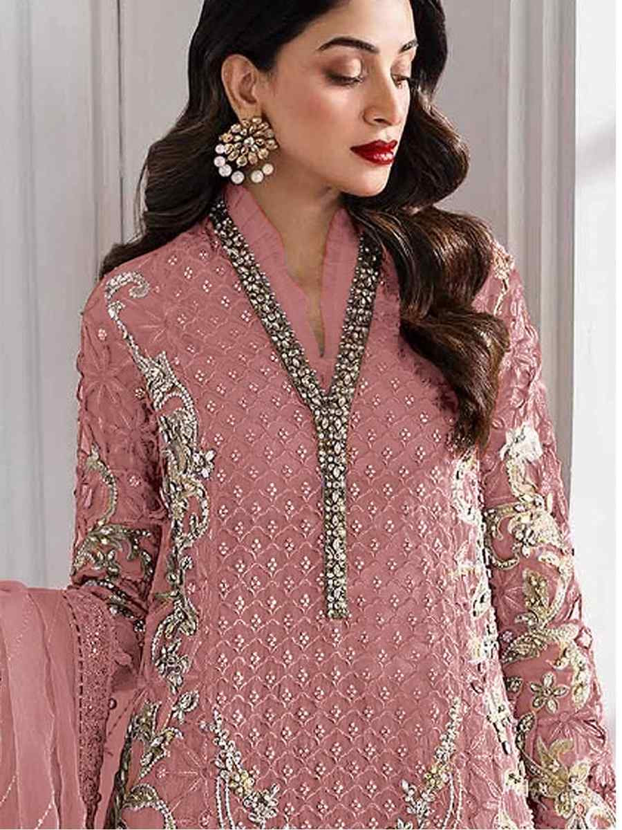 Peach Heavy Fox Georgette Embroidered Festival Wedding Palazzo Pant Salwar Kameez