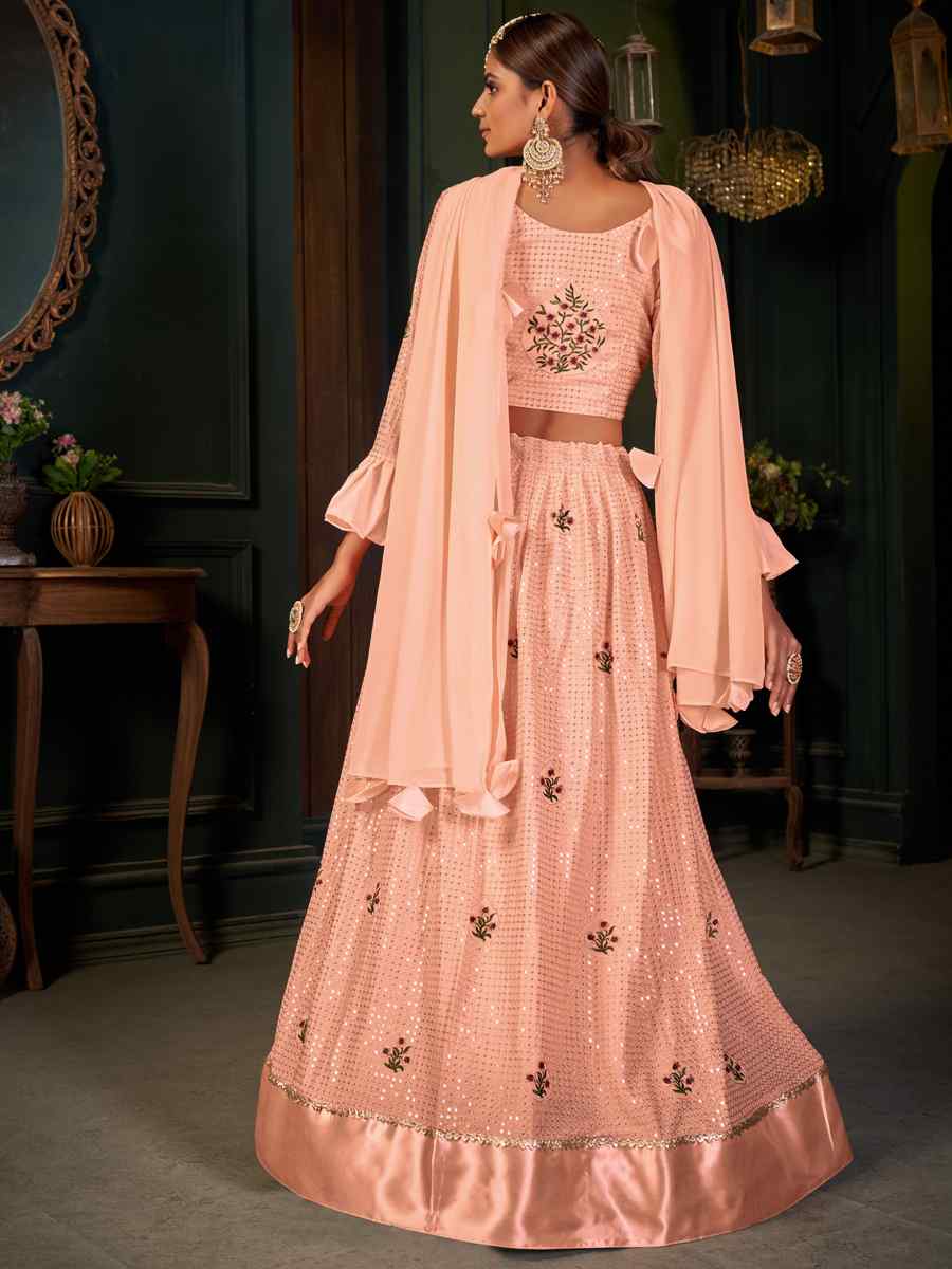 Peach Heavy Georgette Embroidered Festival Party Wear Heavy Border Lehenga Choli