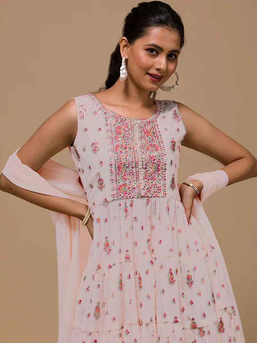 Peach Heavy Georgette Embroidered Festival Wedding Palazzo Pant Salwar Kameez