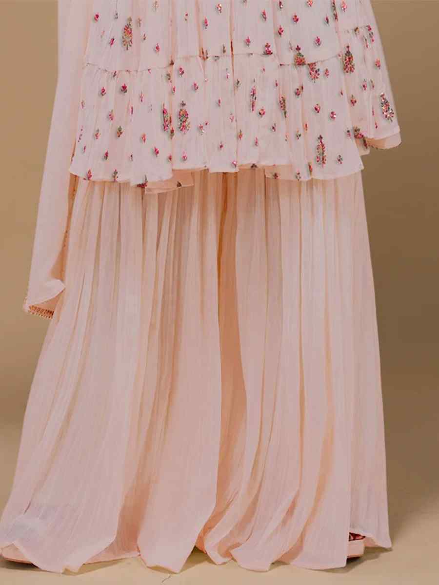 Peach Heavy Georgette Embroidered Festival Wedding Palazzo Pant Salwar Kameez