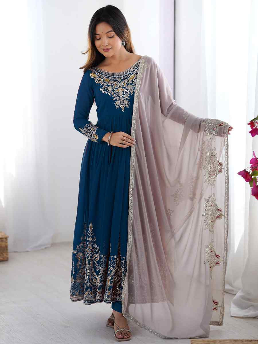 Peach Heavy Georgette Embroidered Party Wedding Ready Anarkali Salwar Kameez