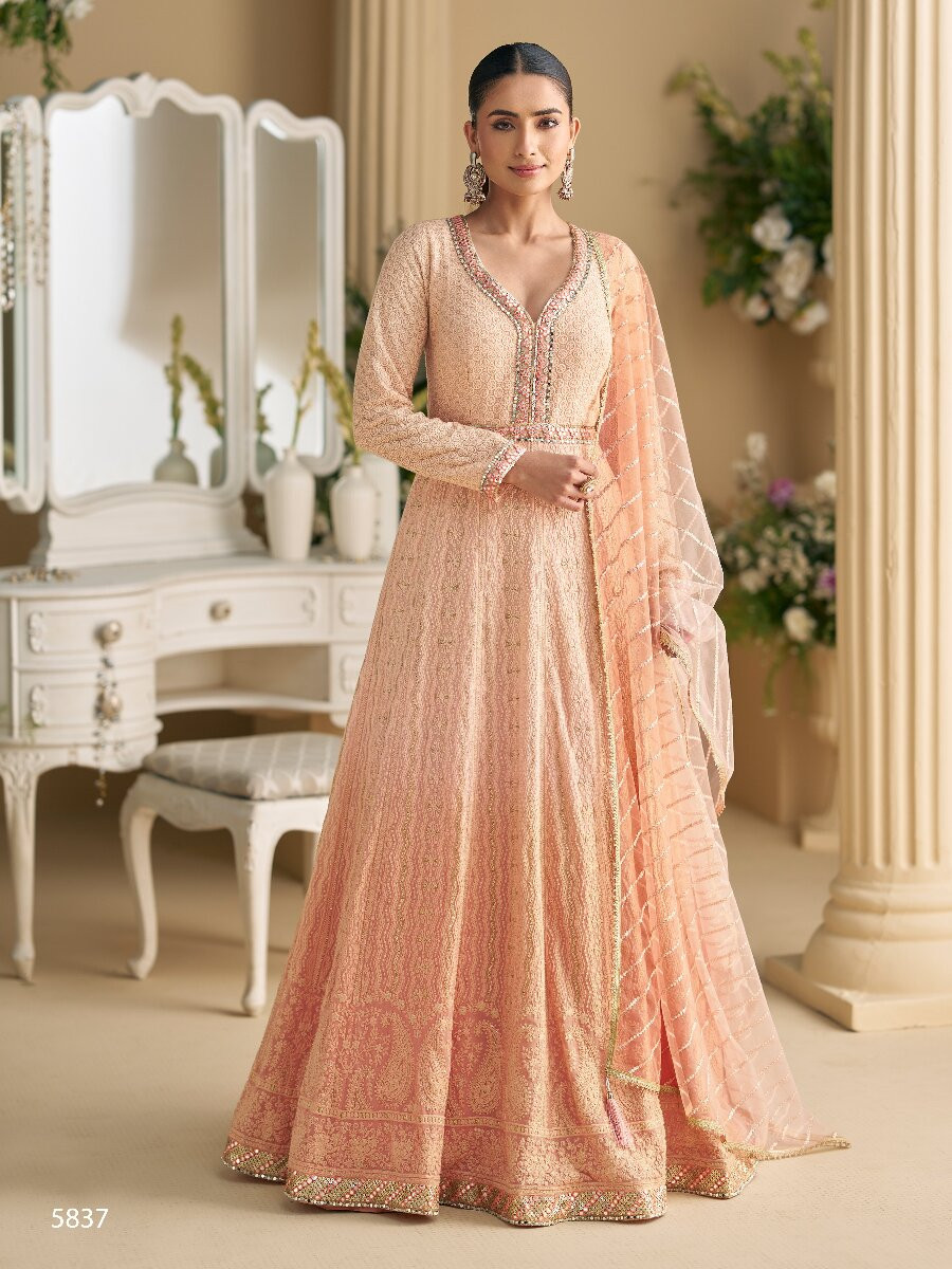 Peach Heavy Georgette Embroidery Wedding Party Festival Casual Ready Anarkali Salwar Kameez
