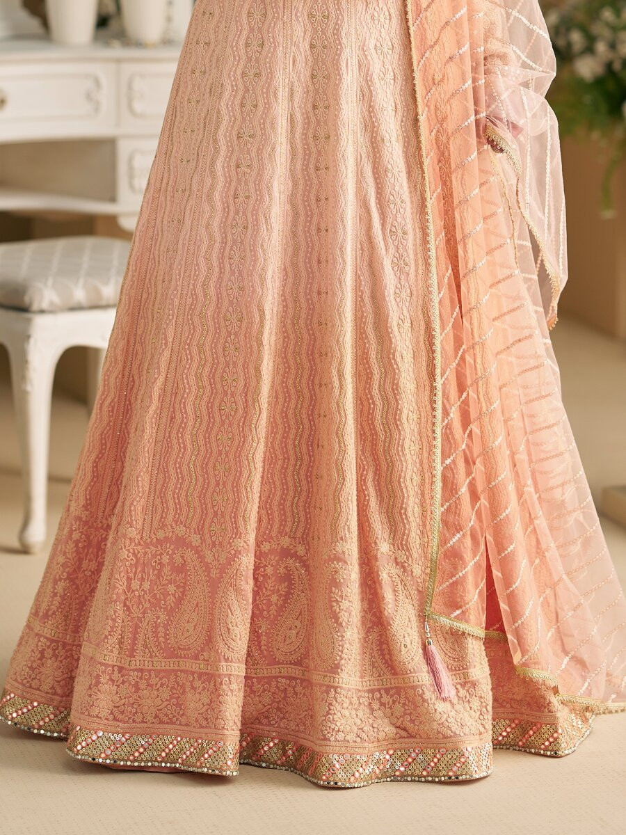 Peach Heavy Georgette Embroidery Wedding Party Festival Casual Ready Anarkali Salwar Kameez