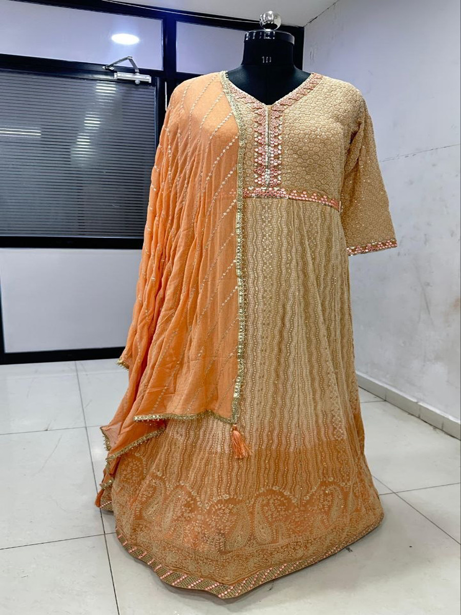 Peach Heavy Georgette Embroidery Wedding Party Festival Casual Ready Anarkali Salwar Kameez