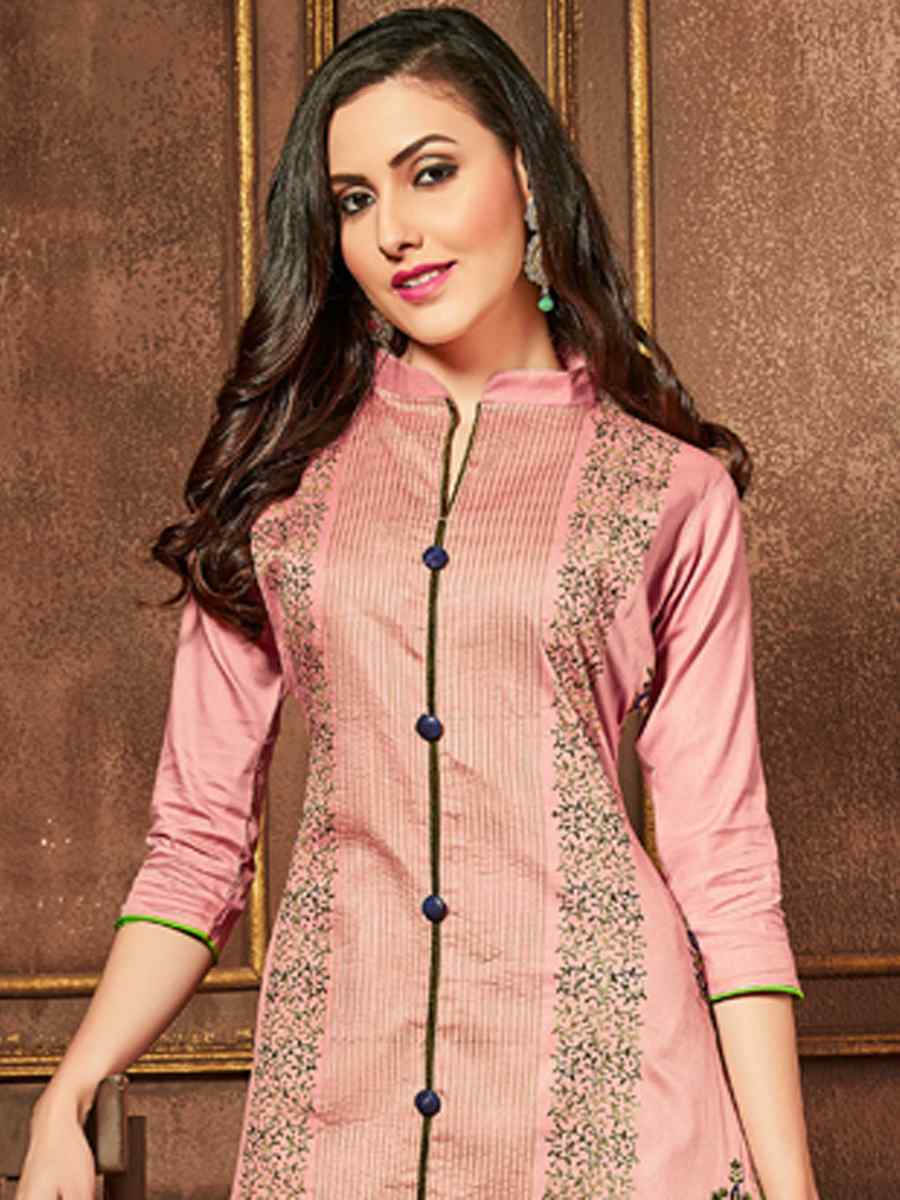 Peach Heavy Glass Cotton Embroidered Casual Festival Churidar Salwar Kameez