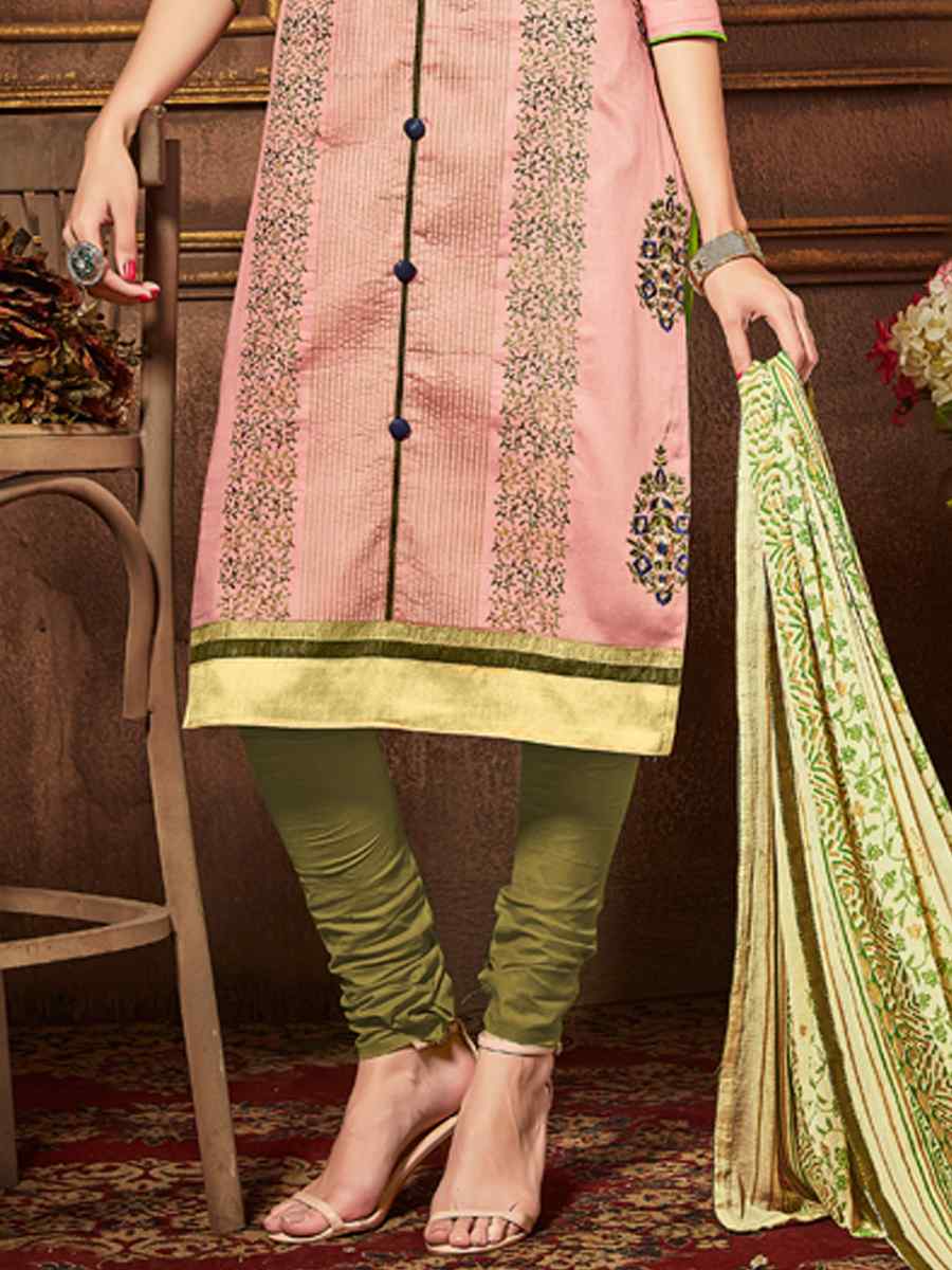 Peach Heavy Glass Cotton Embroidered Casual Festival Churidar Salwar Kameez