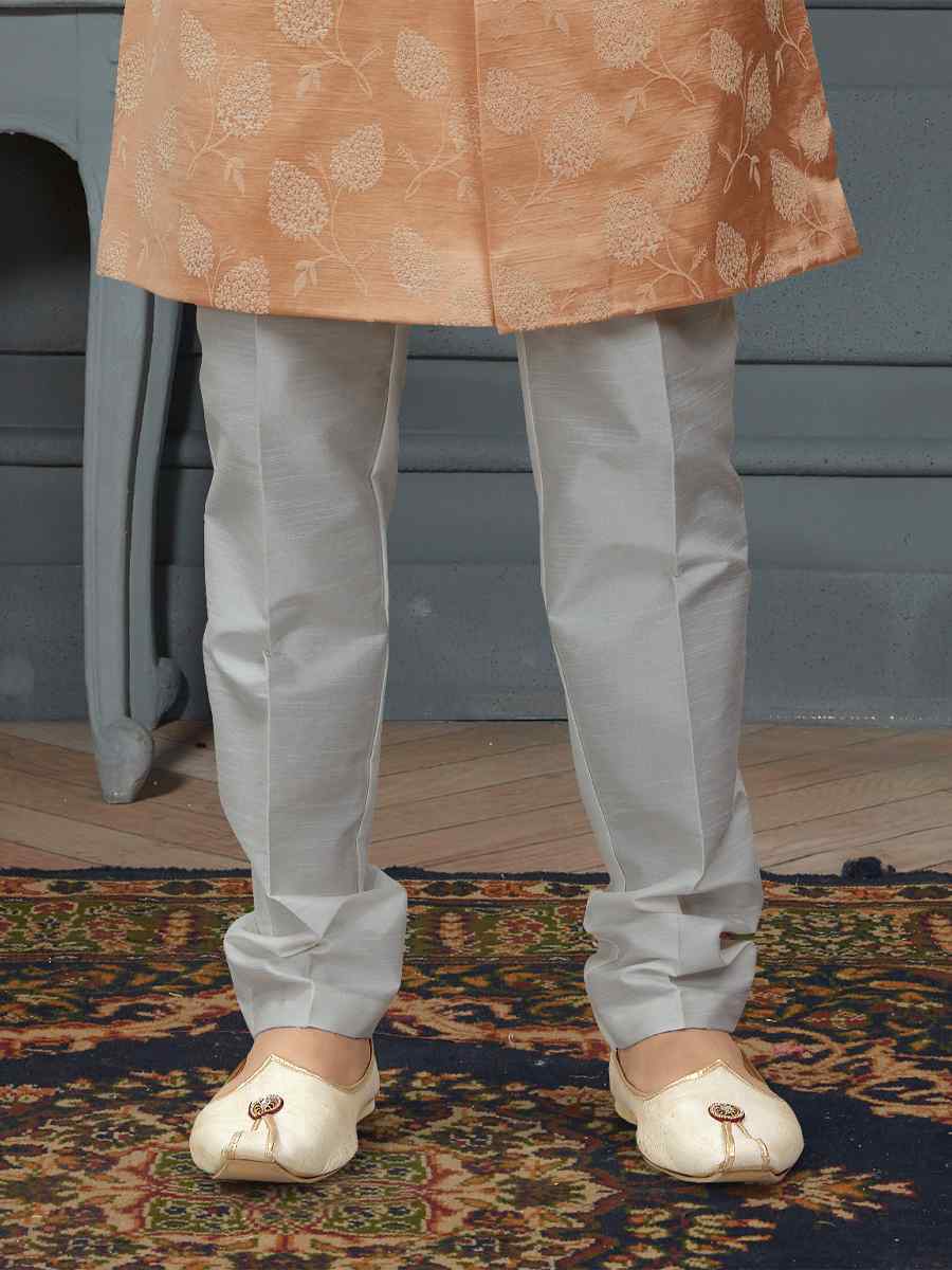 Peach Heavy Imported Jacquard Woven Groom Wedding Sherwani