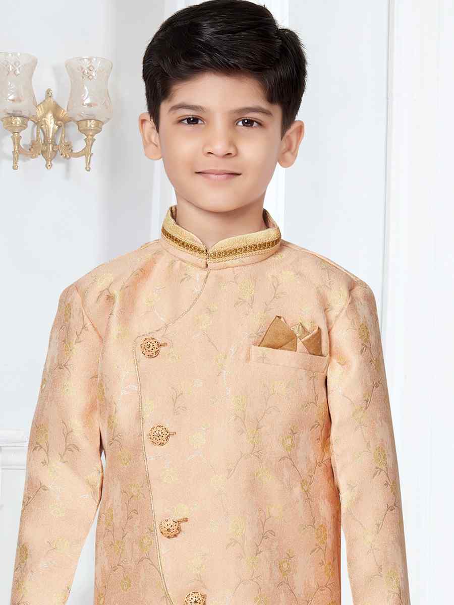 Peach Heavy Jacquard Floral Party Festival Kurta Dhoti Boys Wear