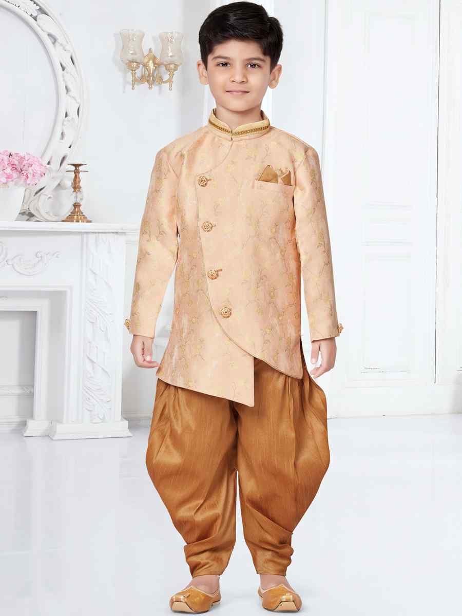 Peach Heavy Jacquard Floral Party Festival Kurta Dhoti Boys Wear