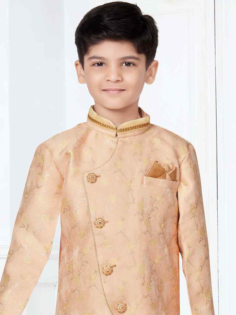 Peach Heavy Jacquard Floral Party Festival Kurta Dhoti Boys Wear