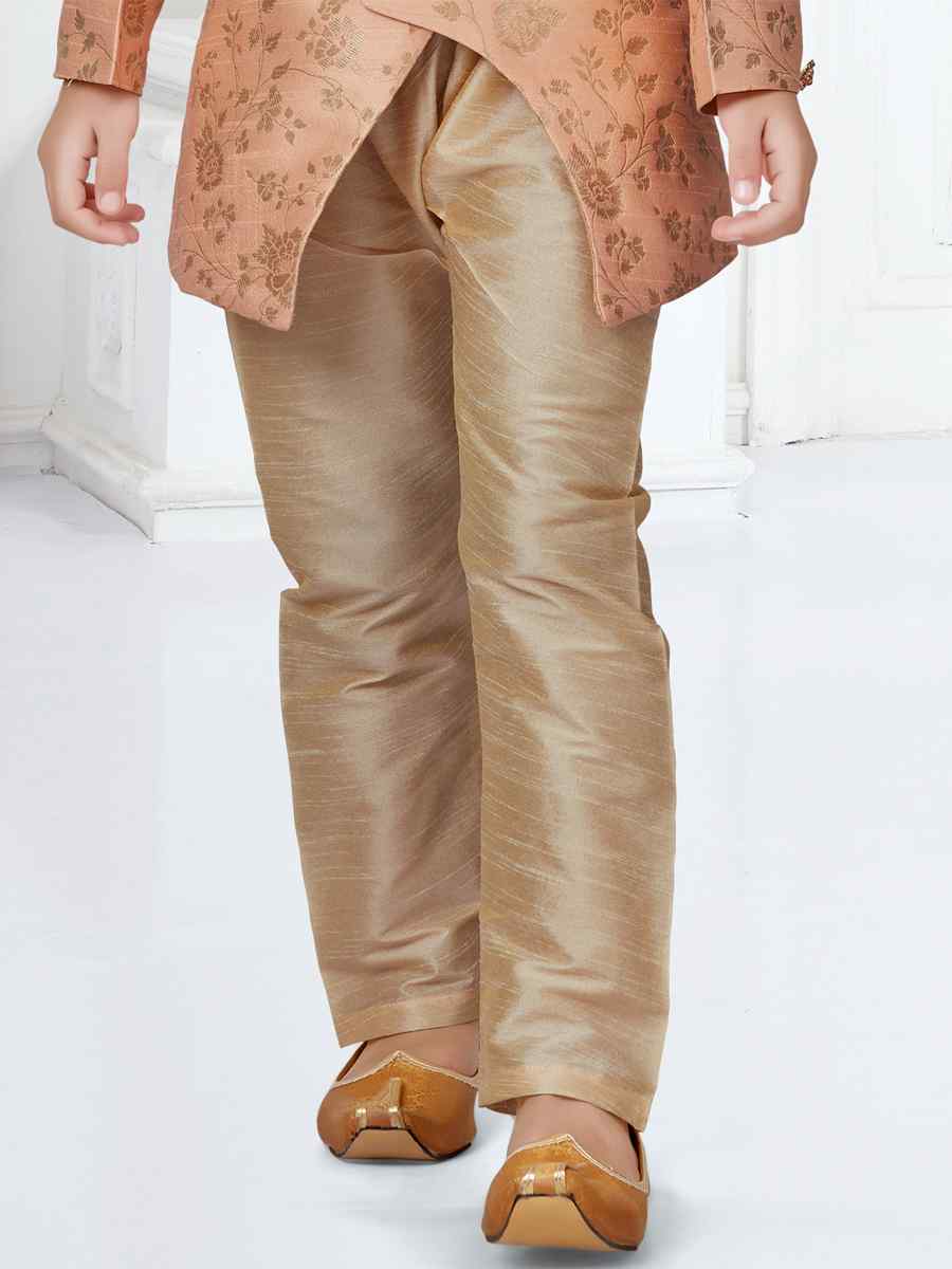 Peach Heavy Jacquard Floral Party Festival Kurta Pyjama Boys Wear