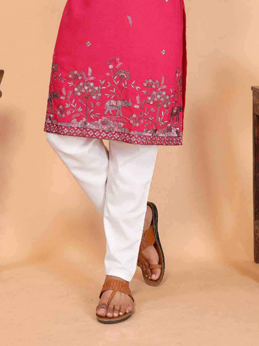Peach Heavy Linen Cotton Embroidery And Printed Festival Wedding Party Mens Kurta