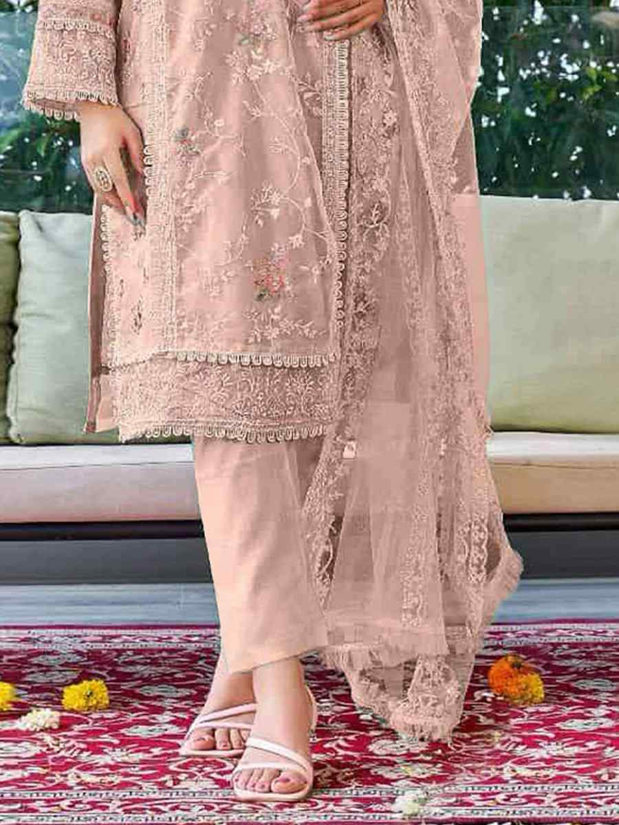 Peach Heavy Organza Embroidered Festival Casual Pant Salwar Kameez