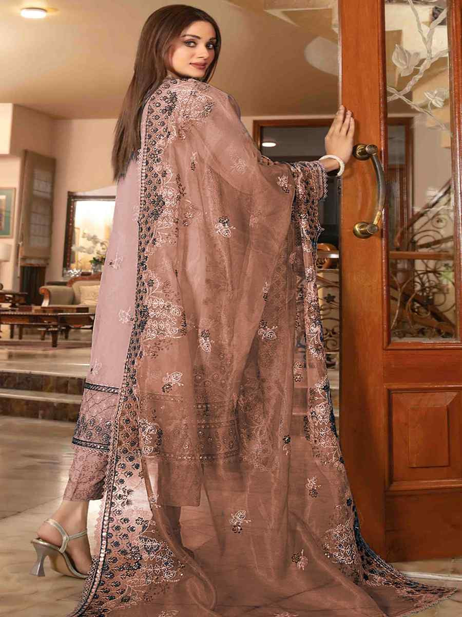 Peach Heavy Organza Embroidered Festival Casual Pant Salwar Kameez