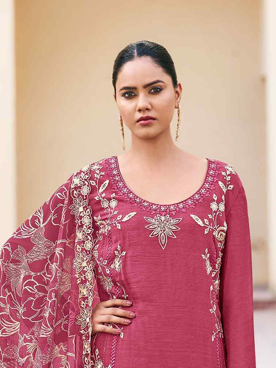 Peach Heavy Premium Chinon Embroidered Festival Wedding Palazzo Pant Salwar Kameez