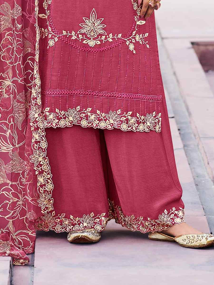 Peach Heavy Premium Chinon Embroidered Festival Wedding Palazzo Pant Salwar Kameez