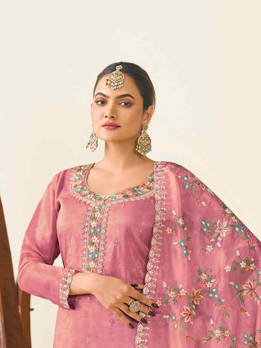 Peach Heavy Premium Gold Crush Silk Embroidered Festival Wedding Pant Salwar Kameez