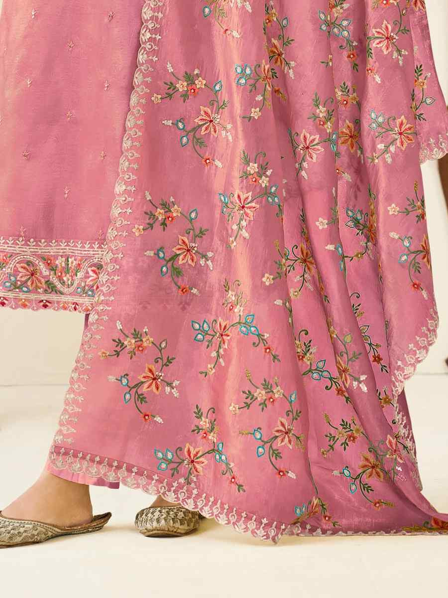 Peach Heavy Premium Gold Crush Silk Embroidered Festival Wedding Pant Salwar Kameez