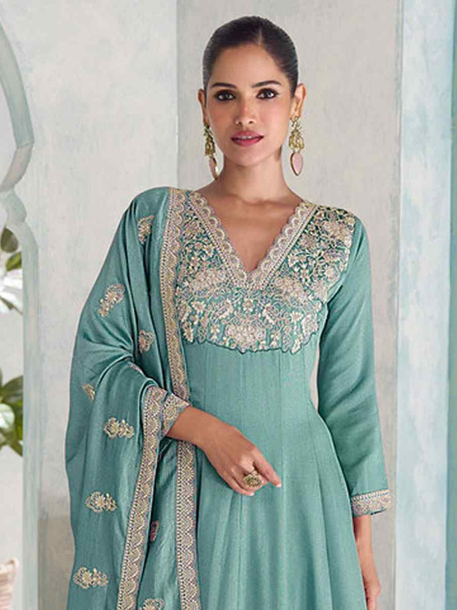 Peach Heavy Premium Silk Embroidery Party Wedding Festival Casual Ready Anarkali Salwar Kameez