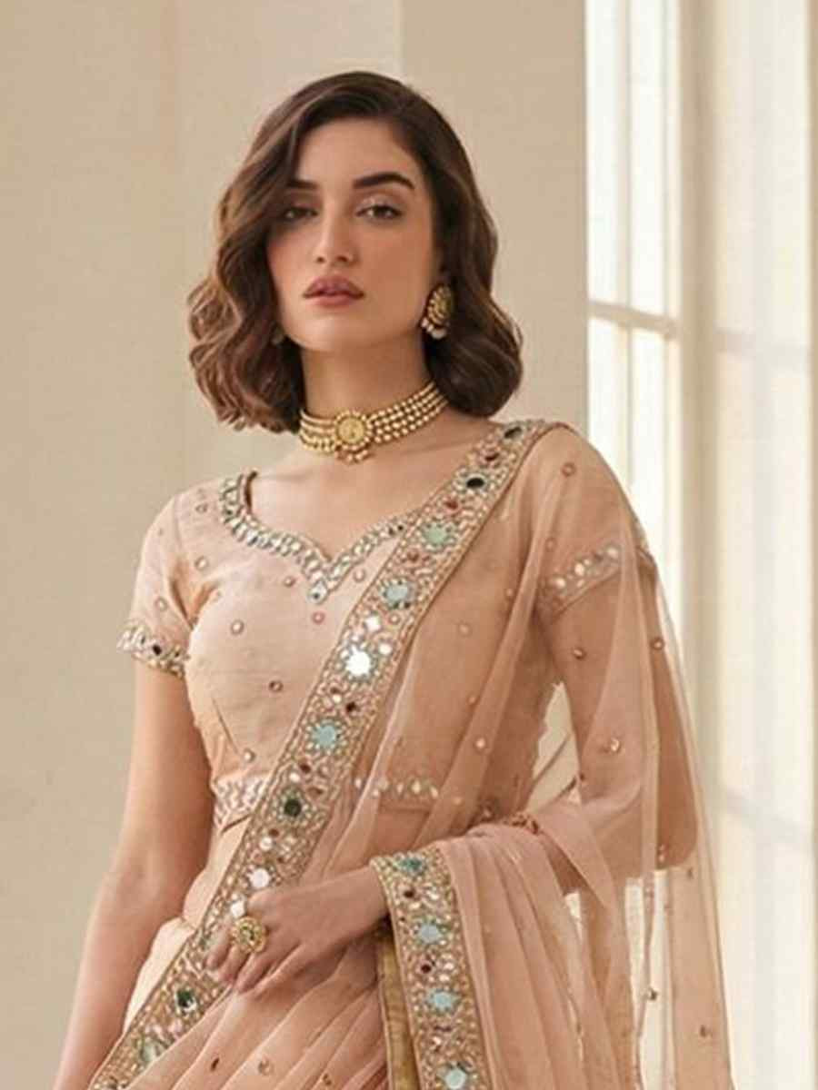 Peach Heavy Silk Embroidery Wedding Reception Festival Heavy Border Lehenga Choli