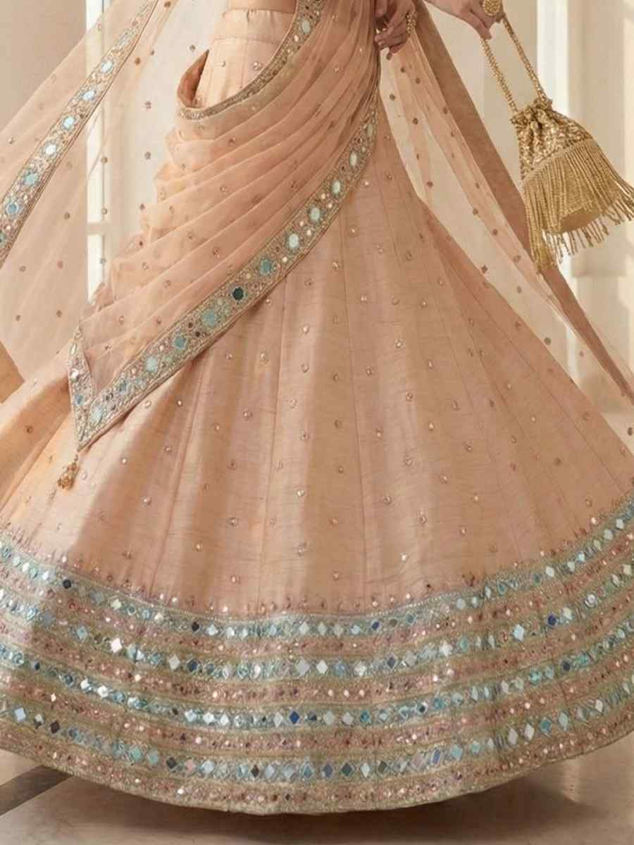 Peach Heavy Silk Embroidery Wedding Reception Festival Heavy Border Lehenga Choli