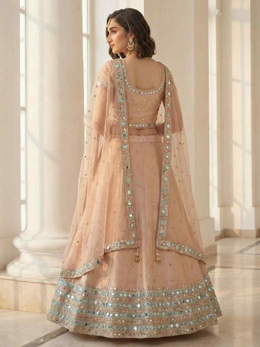 Peach Heavy Silk Embroidery Wedding Reception Festival Heavy Border Lehenga Choli