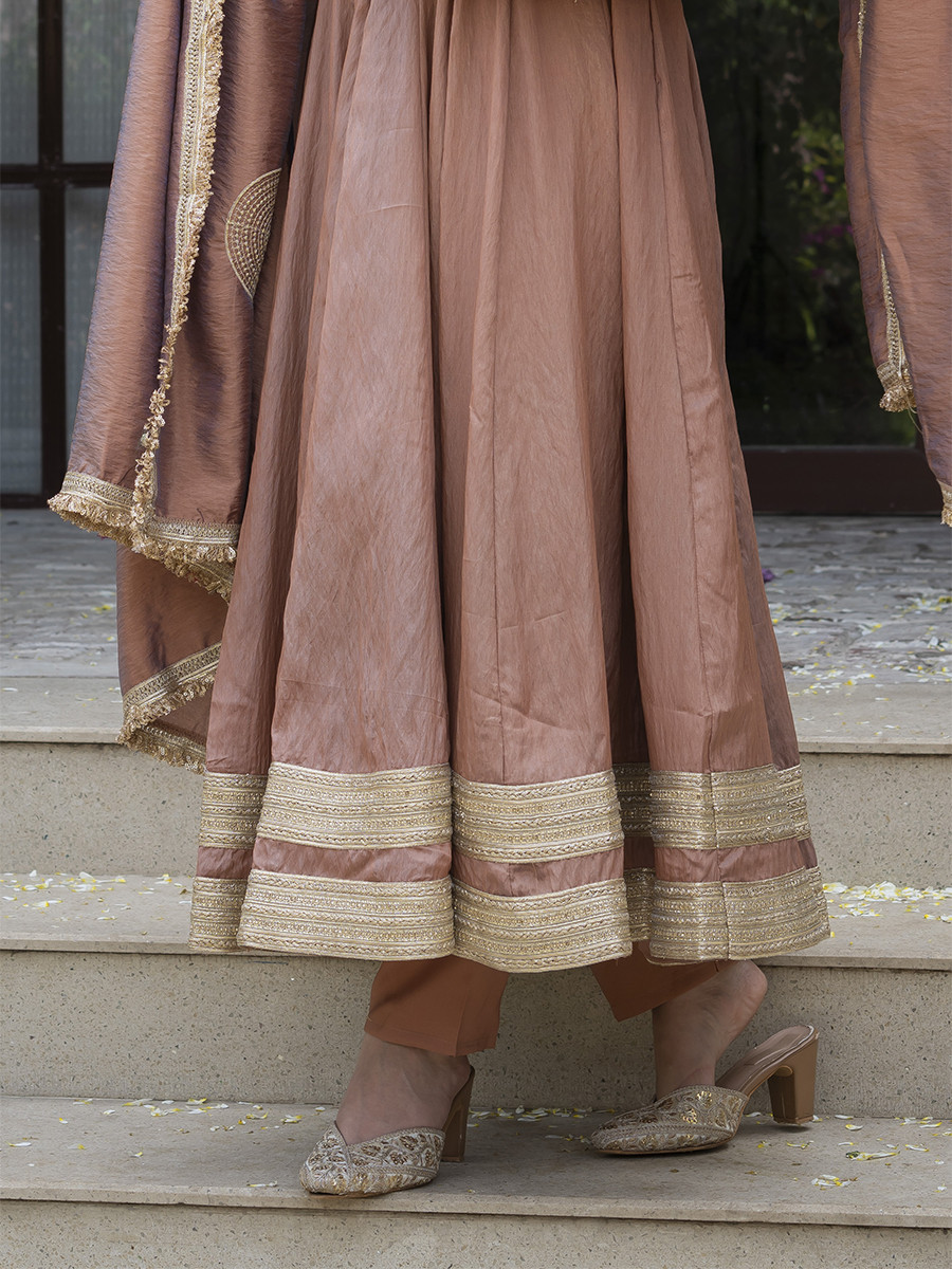 Peach Heavy Vichitra Embroidery Lace Work Wedding Party Festival Casual Ready Anarkali Pant Salwar Kameez