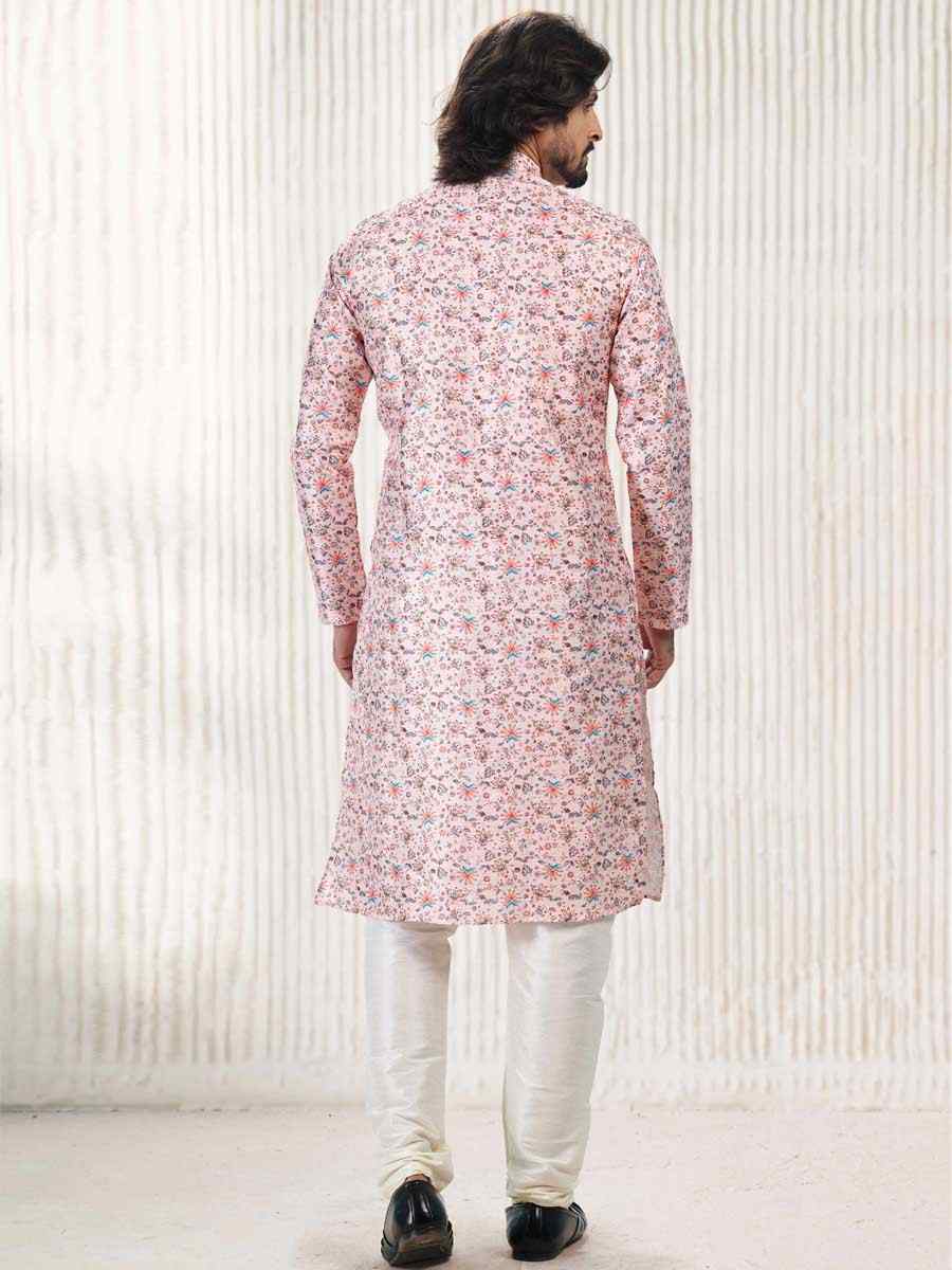 Peach Jacquard Banarasi Silk Woven Festival Wedding Kurta