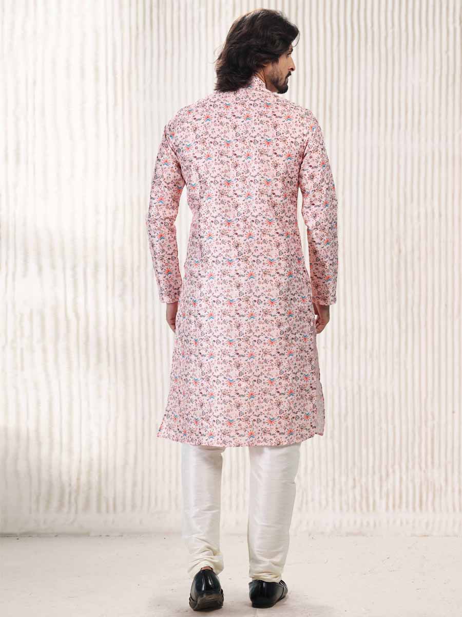 Peach Jacquard Banarasi Silk Woven Festival Wedding Kurta