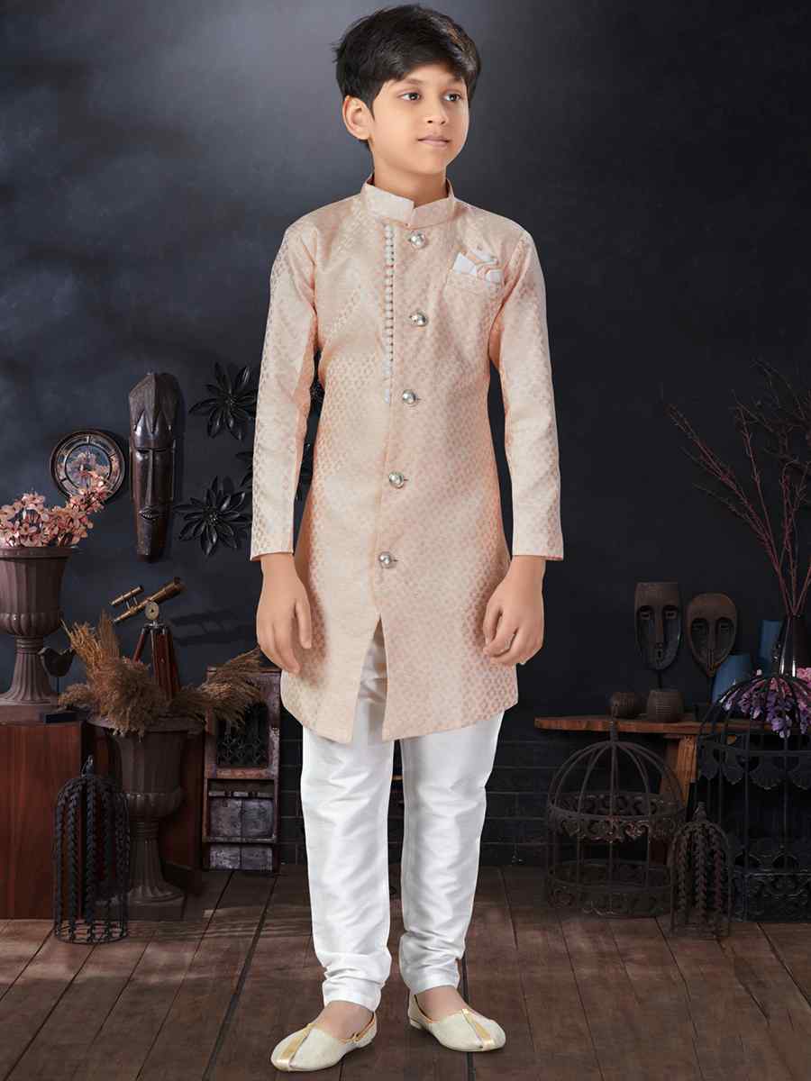 Peach Jacquard Printed Traditional Party Kurta