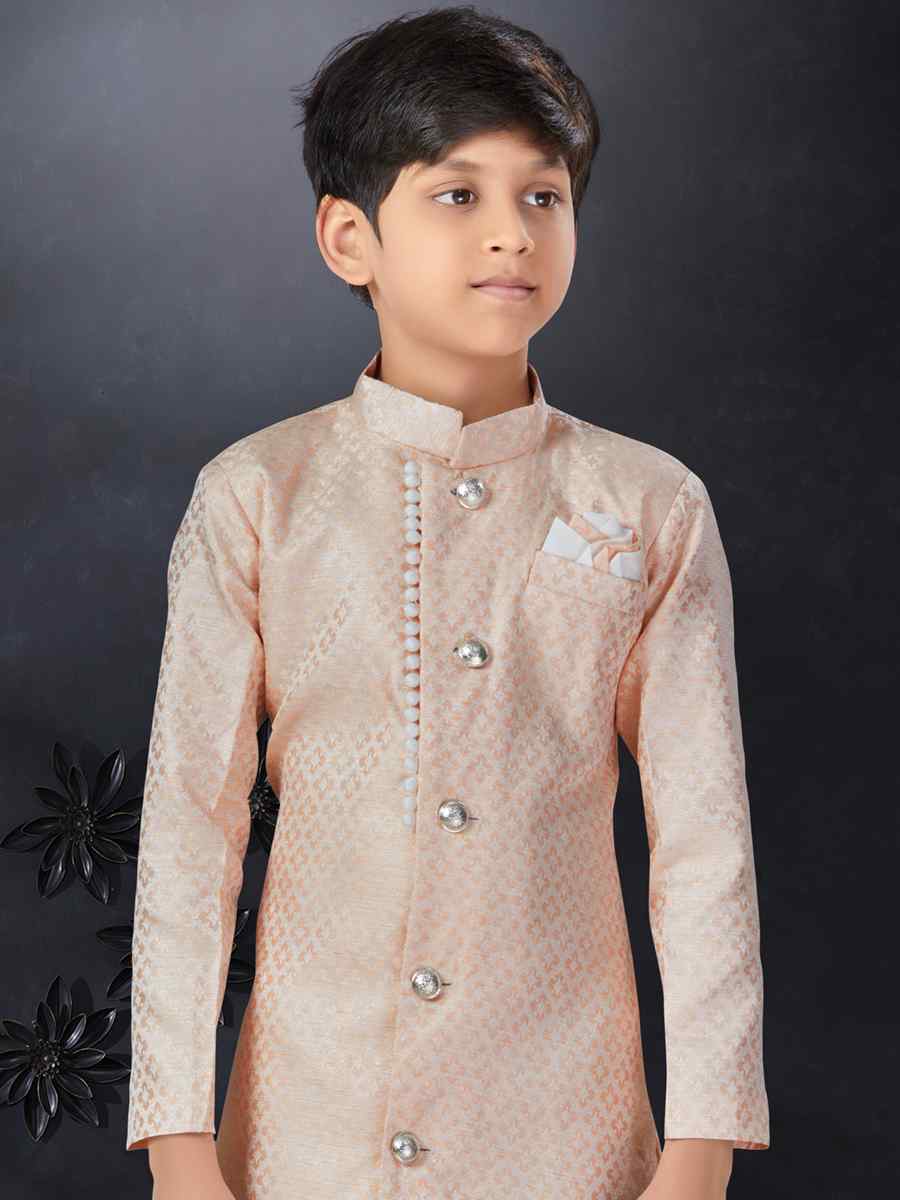 Peach Jacquard Printed Traditional Party Kurta
