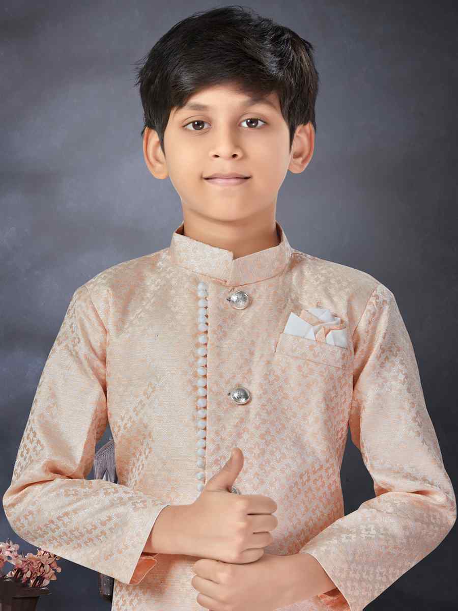 Peach Jacquard Printed Traditional Party Kurta