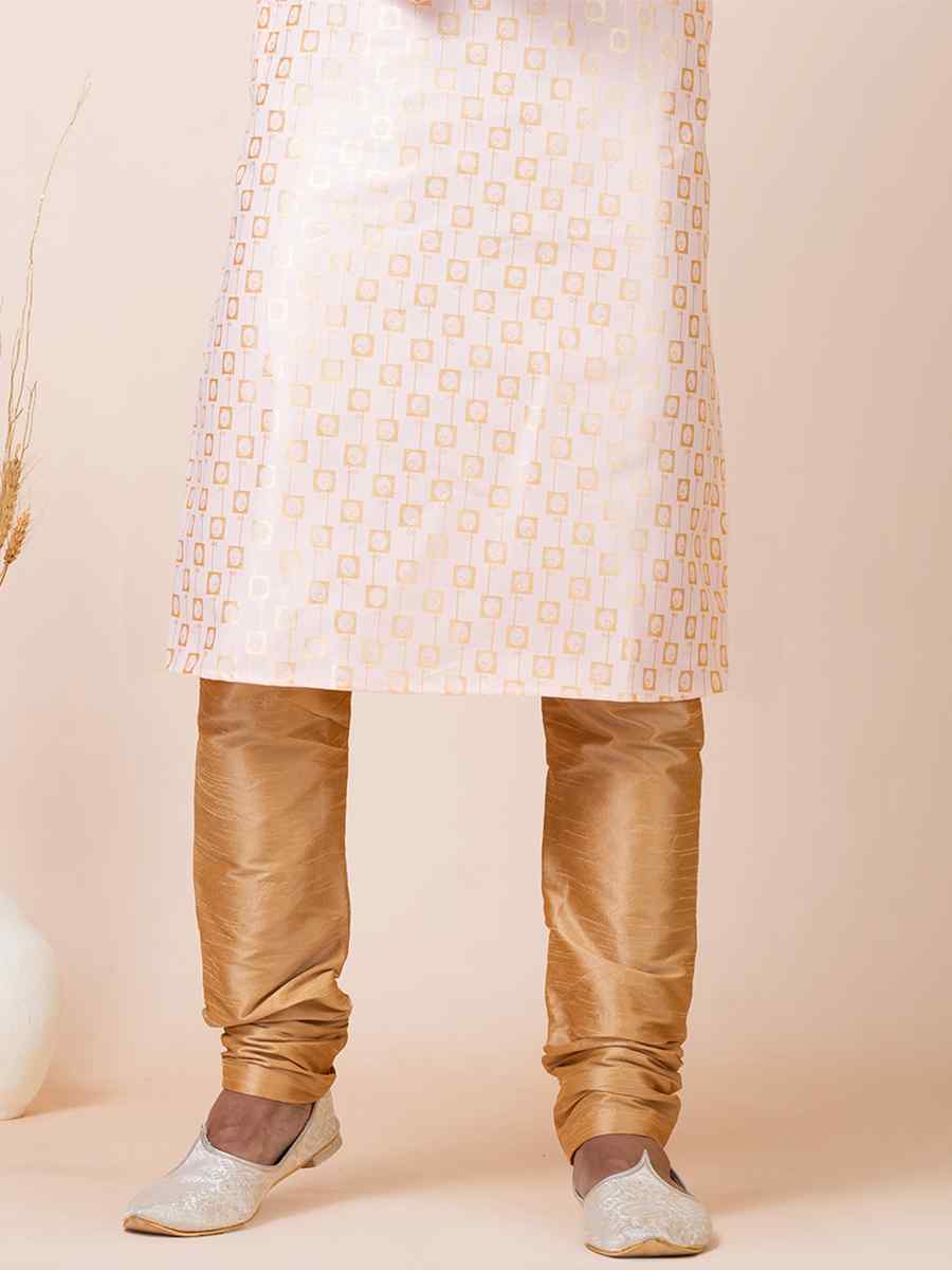 Peach Jacquard Silk Woven Festival Mehendi Kurta