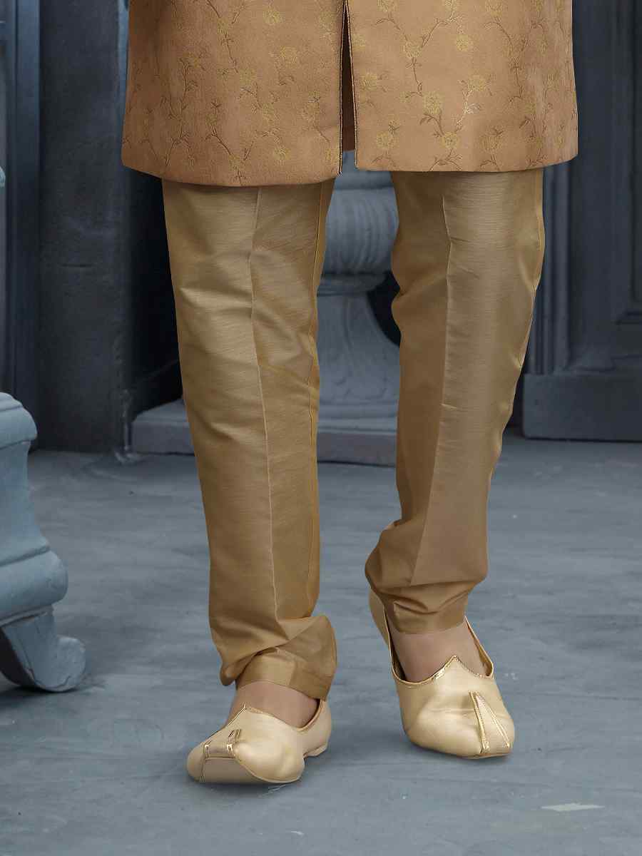 Peach Jacquard Woven Festival Wedding Sherwani