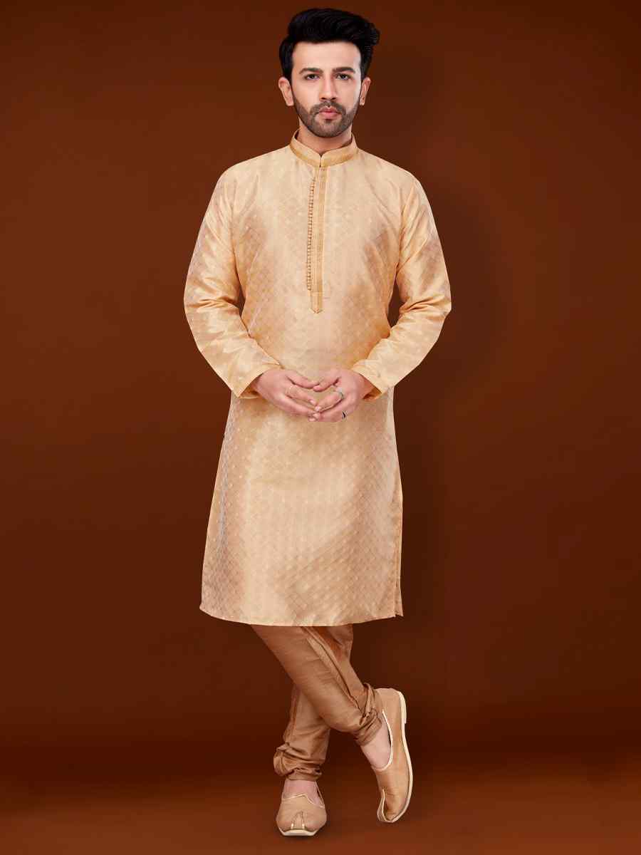 Peach Jacquard Woven Wedding Festival Kurta