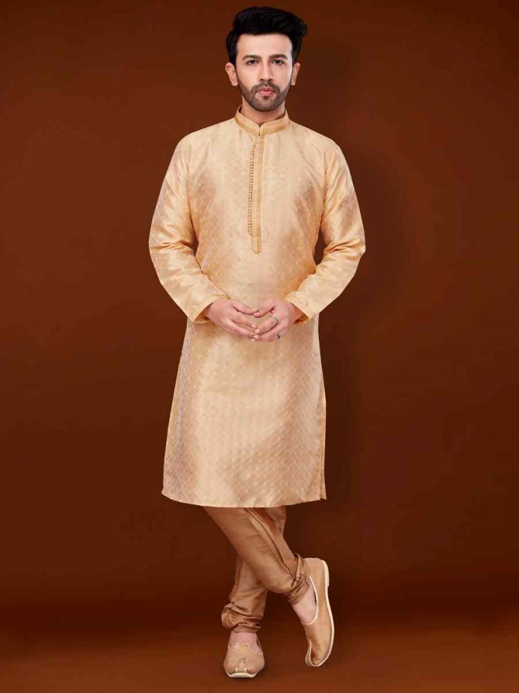 Peach Jacquard Woven Wedding Festival Kurta