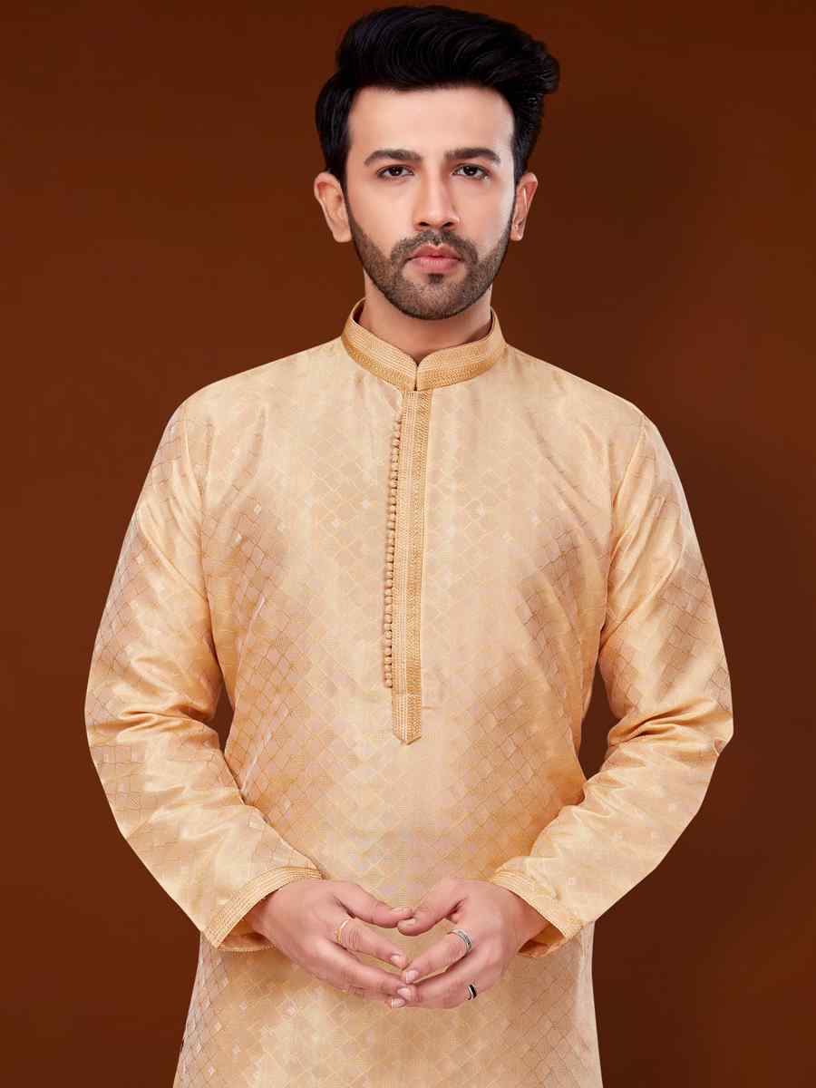 Peach Jacquard Woven Wedding Festival Kurta