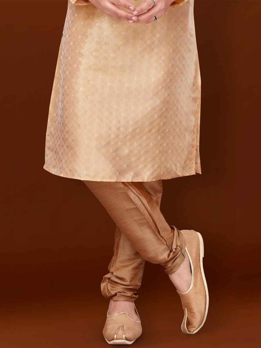 Peach Jacquard Woven Wedding Festival Kurta