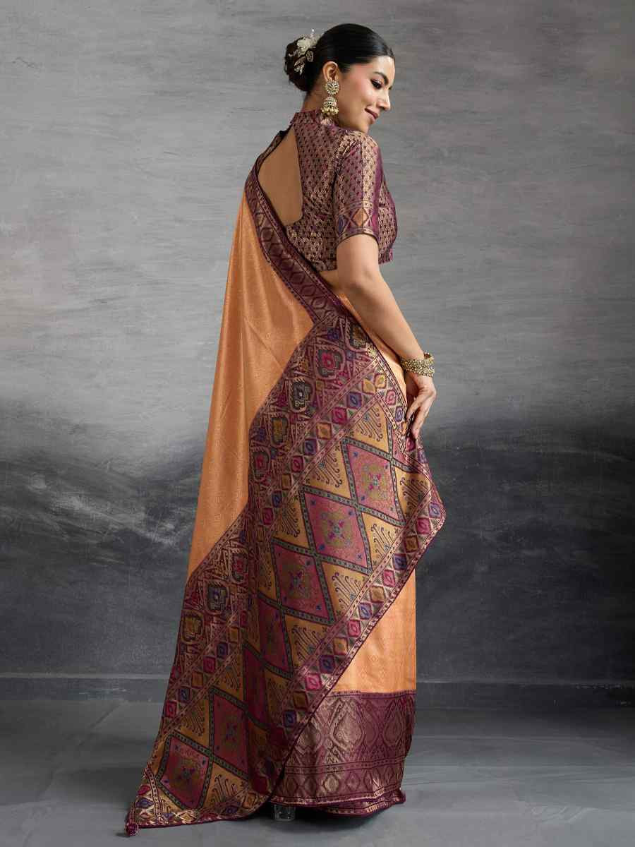 Peach Kanjivaram Soft Silk Handwoven Traditional Bridal Reception Festival Wedding Fancy Heavy Border Saree