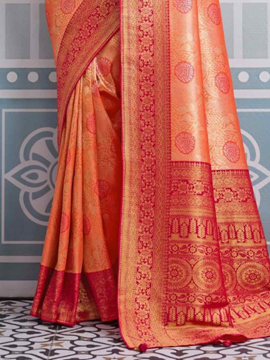 Peach Kanjivaram Soft Silk Kanjivaram Traditional Casual Reception Festival Wedding Fancy Heavy Border Saree
