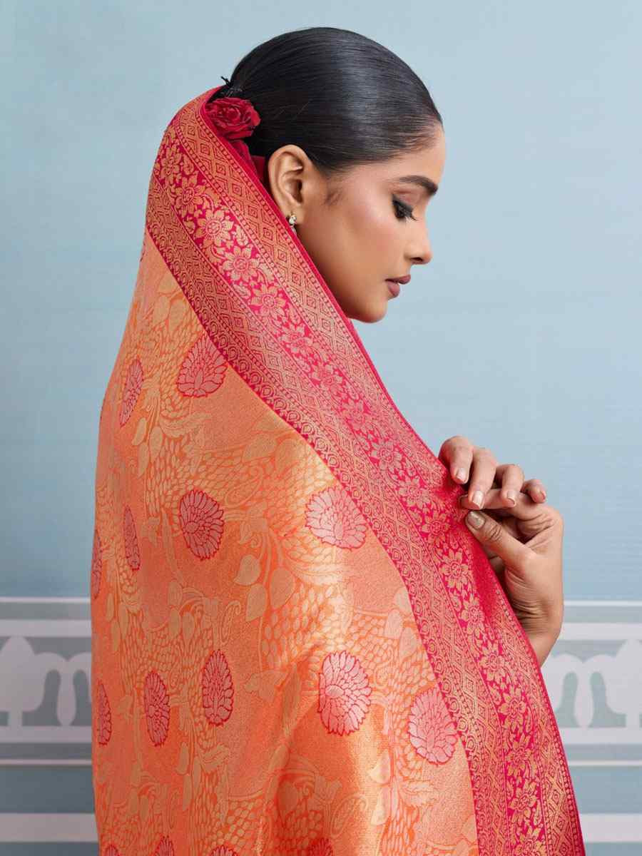 Peach Kanjivaram Soft Silk Kanjivaram Traditional Casual Reception Festival Wedding Fancy Heavy Border Saree