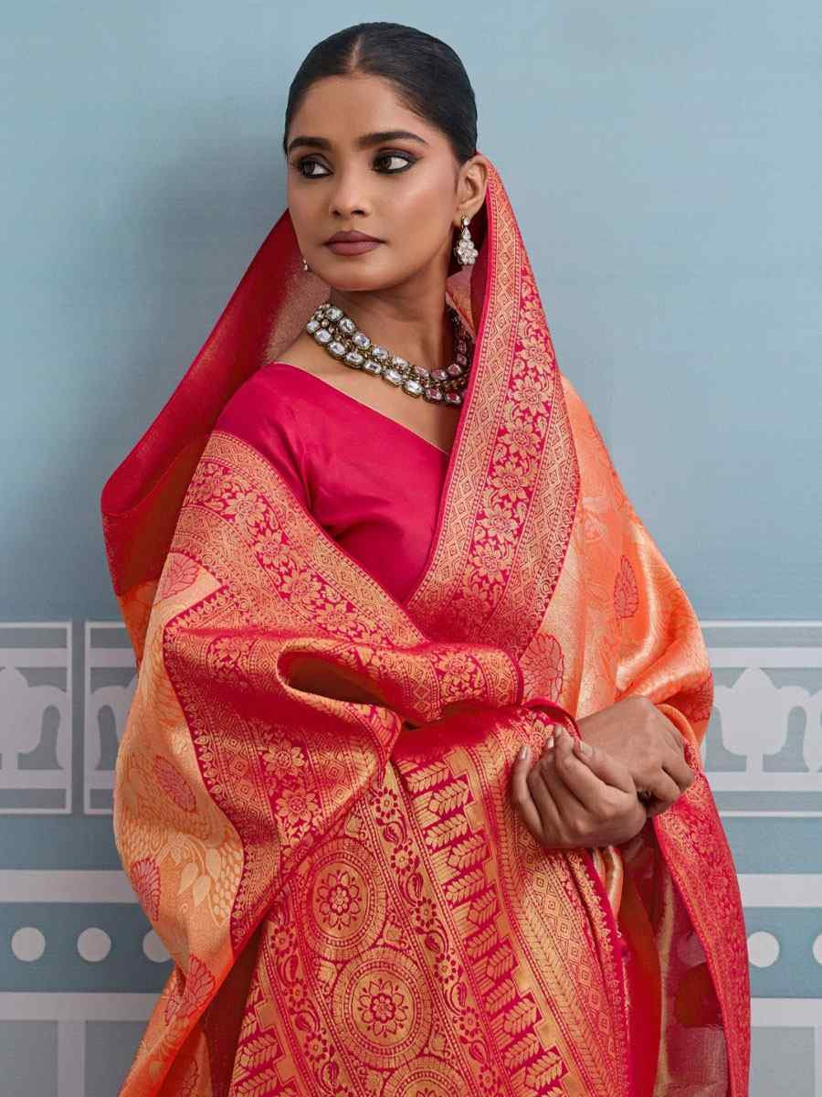 Peach Kanjivaram Soft Silk Kanjivaram Traditional Casual Reception Festival Wedding Fancy Heavy Border Saree